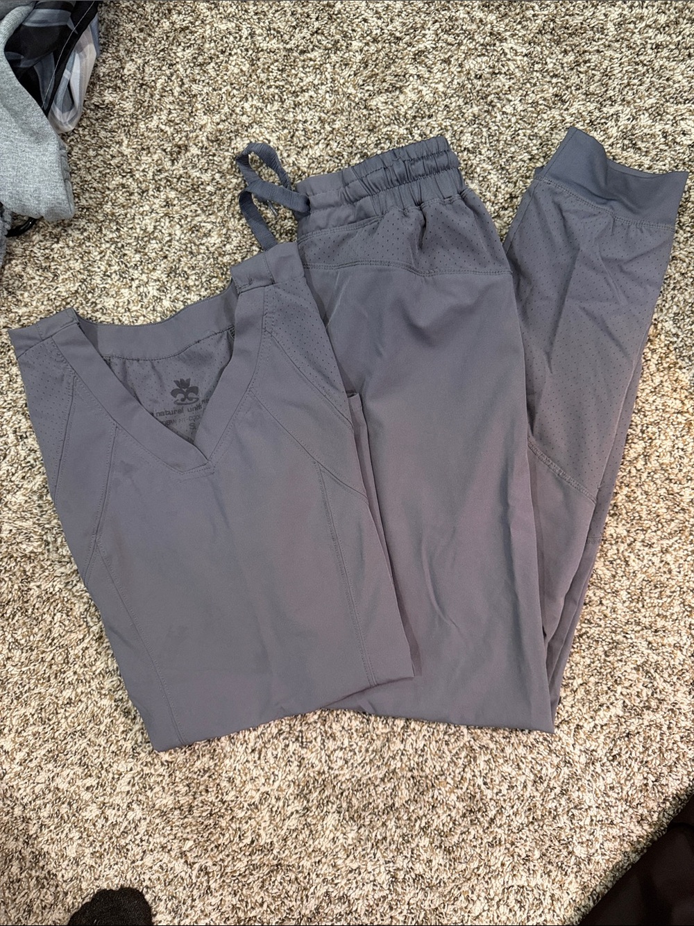 Grey Women's Scrub Set - Unbranded V-Neck Top & Drawstring Pants Tech Material